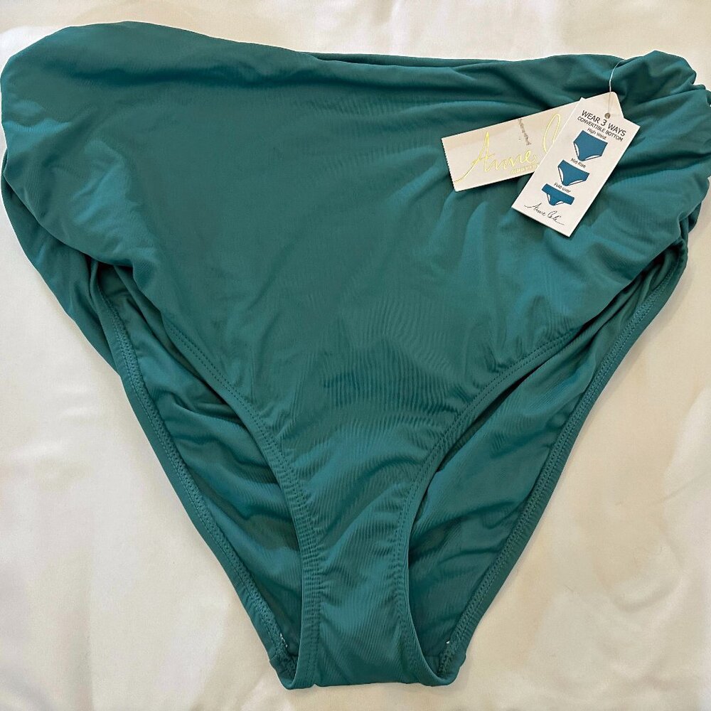 Anne Cole 3 Way Convertible High Waist Shirred Bottom Ocean Green Size 16W - NWT